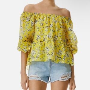 Alice + Olivia | Yellow Silk Alta Floral Off-Shoulder Peasant Top | Sz:S | NWT🏷️
